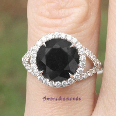 3.8 ct black E VS round diamond halo antique vintage ring 18k white gold size6.5 - Image 1 of 4
