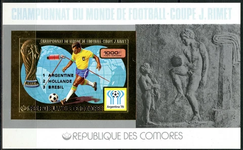 Comores Coupe Du Monde Soccer Argentina 78 Gold Foil Gold Michel Blocks 181 B Cover