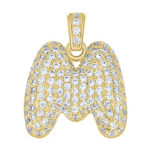 10kt Yellow Gold Unisex Cubic Zirconia Bubble Initial Letter M Charm Pendant - Picture 1 of 1