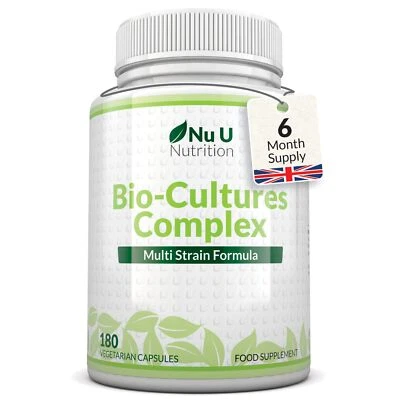 NU U NUTRITION Probiotics Bio Cultures - 180 Vegetarian Capsules - 10 Billion CFUs - UK Made