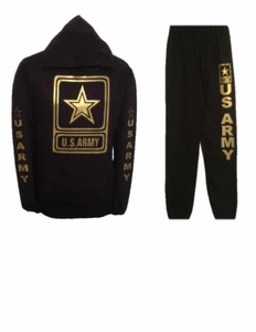 US Army hoodie & sweatpants set outfit Shiny Gold design hooded sweatshirts - Picture 1 of 5