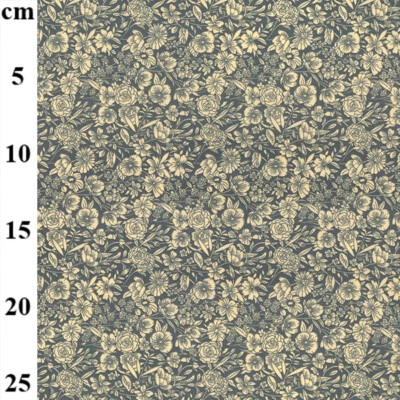 ODDIES TEXTILES Baumwollstoff - Grau Antik Ditsy Floral - Bastelstoff Stoff Meterware