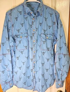 Barn Fly Herren Western Hemd Medium Cattle Longhorn Totenkopf blau mit roten Nähten - Bild 1 von 12