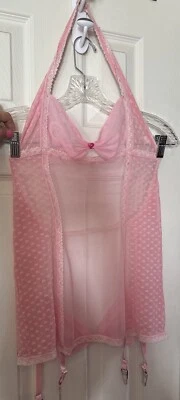 🔥🔥Mini Vestido Lencería Shirley Of Hollywood Rosa Encaje con Ligas Talla L🔥🔥 Foto 1 de 4