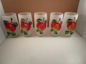 Vintage MCM Hazel Atlas Frosted Apple Gay Fad Set of 5 Drinking Glasses C - Bild 1 von 8