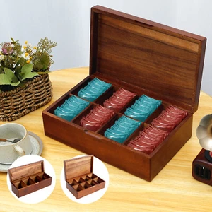 Wood Tea Bag Organizer Practical Tea Packet Storage Box with Lid and 4/8 pasZi - Picture 1 of 17