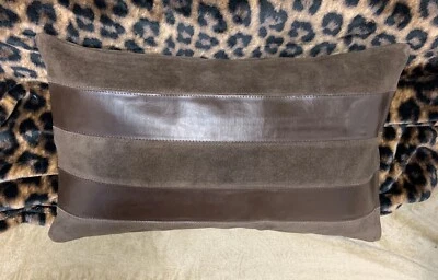 NWT Nice Brown Striped Leather Suede Rectangle Sia Brand Decorative Pillow - Image 1 of 4