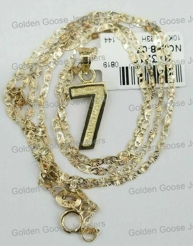 Ciondolo Charm Blocco Iniziale Piccolo Numero 7 Oro Giallo Liquidazione Catena Valentino