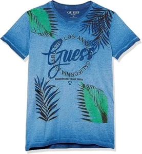 GUESS Boys' Embroidered Logo Washed Jersey T-Shirt Color Thai Sapphire Size 18 - Picture 1 of 2