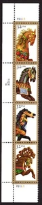 Scott #2979a (2976-2979) Carousel Horses Plate Strip of 4 Stamps - MNH Left - Picture 1 of 1