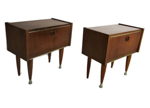Retro Pair Danish Modern Teak Nightstands End tables Mid Century Modernist WOW Cover