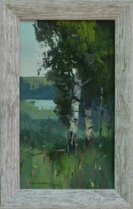 VYTAUTAS LAISONAS ORIGINAL Birch Tree country life landscape rural OIL PAINTING - Picture 1 of 1