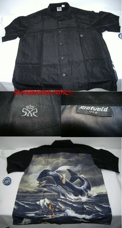 Mens Rare Rick RIETVELD LARGE Moby Black Button Down Camp Shirt $62 Last Units - Image 1 of 1