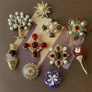 Vintage Floral Cross Sunflower Brooch - Alloy Imitation Pearl Accessory Pin - Picture 1 of 15