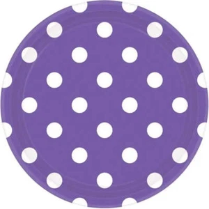 New Purple Polka Dot Paper Plates 23cm 8pk Birthday Party Tableware Decorations - Picture 1 of 1