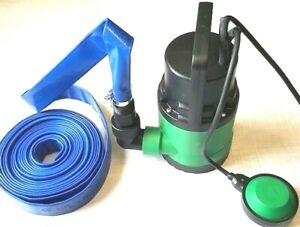 400W SUBMERSIBLE DIRTY WATER PUMP WITH FLOAT SWITCH 10M x 25mm HOSE & 2 CLIPS