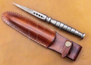 Collectible Military Combat Leather Stiletto Dagger Crusher Knife with Sheath
