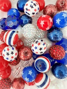 50 Qty 20mm Beads, 4th of July Acrylic Beads, Bubblegum Beads, Gumball Bead #144 - Picture 1 of 1