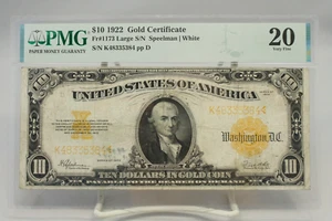 1922 $10 Gold Certificate Fr#1173 PMG VF20 No Comment #5384 - Picture 1 of 2