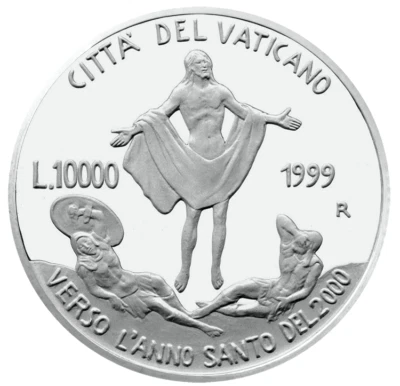 VATICAN 10000 LIRE 1999 ( Resurrection ) SILVER Commem. coin (KM# 304) PROOF - Image 1 of 4