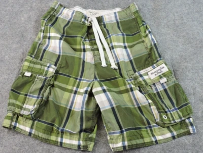 Abercrombie & Fitch Mens Large by 8" Inseam Green Plaid Drawstring Swim Trunks - Image 1 of 4