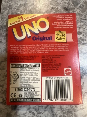 UNO ORIGINAL House Rules - 3 More Ways to Play - New Open Box Sealed Cards - Image 1 of 2