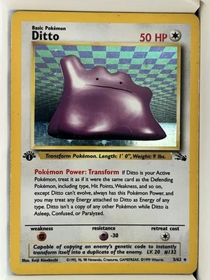Pokémon Ditto 3/62 Fossil 1st Edition Holo 1999-2000 WOTC  - Image 1 of 4