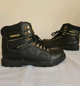 Caterpillar Black Leather Work Boots Lace Up Footwear Men's Size 12 New - Picture 1 of 17