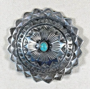 NAVAJO A & J BROWN STERLING TURQUOISE Stamped Domed HANDMADE Vintage PIN PENDANT - Picture 1 of 4