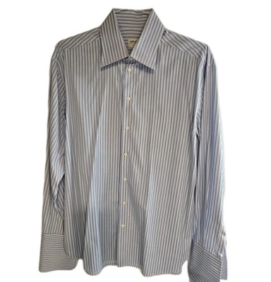 Camisa Armani Collezioni Para Hombre 16.5 L Algodón Rayas Puño Francés Para Hombre Foto 1 de 4