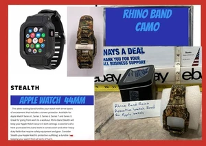 BRACELET RHINOCÉROS homme Apple Watch 44 mm BOITIER DE MONTRE MILITAIRE CAMOUFLAGE FURTIF NEUF ATL - Photo 1 sur 13