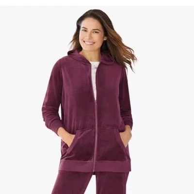 Sudadera con capucha Woman Within Wine Velour Feel Plus talla 1X 22/24 Foto 1 de 3