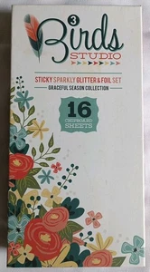 3Birds Studio 16 Chipboard Sheets Sticky Sparkly Glitter & Foil Set /460 - Picture 1 of 6