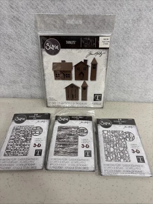 Sizzix 3-D Texture Fades Mini Lot of 3 & Thinlits Paper Village #2 - Image 1 of 4