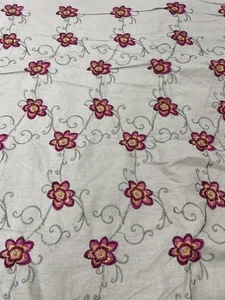 Beige Red Flowers Cotton Blend Fabric 3 Yards 48" Wide Embroidery Heavy - Picture 1 of 4