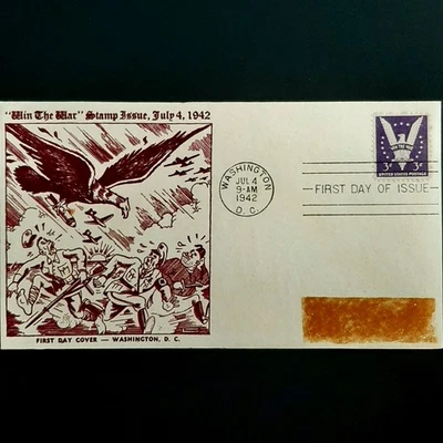RARE 1942 WWII FDC Cover "Win The War" Funny Patriotic Cartoon Envelope - Image 1 of 4