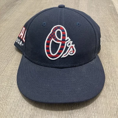 New Era Baltimore Orioles Hat Men 7 1/2 Navy Blue USA Flag Stars And Stripes MLB - Image 1 of 4