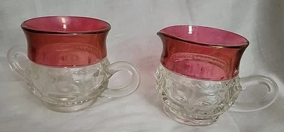 1960s Indiana Glass Kings Crown Thumbprint Ruby Red Glass Creamer and Sugar - Image 1 of 3