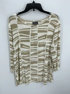 Chicos Travelers Top Damen Large braun elfenbein Print U-Boot-Ausschnitt Pullover Bluse - Bild 1 von 8