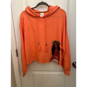 Disney Pullover Hoodie Moana Coral XL Cropped tasseled Drawstring Princess Fairy - Picture 1 of 6