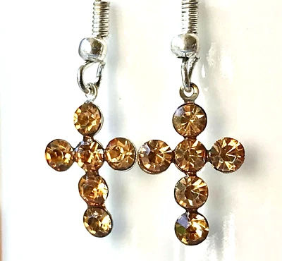 Pendientes Cruz Cristal Vintage Chapados en Plata Pascua Bronce Confirmación Regalo Foto 1 de 4
