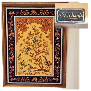 1978 Tapestry Needlepoint 100% Persian Wool Blue Bird Timothy Glenn Framed Vtg - Picture 1 of 22