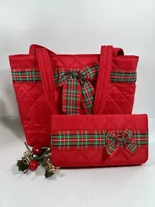 J Crew Outlet Red Festive Quilted Purse Tote Shoulder Bag And Wallet - Picture 1 of 18
