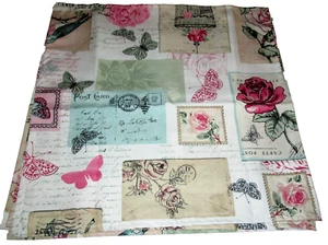 Printed Fabric Napkins~Set of 4~FLORAL BUTTERFLIES/POSTCARDS & STAMPS 17" X 17" - Picture 1 of 2