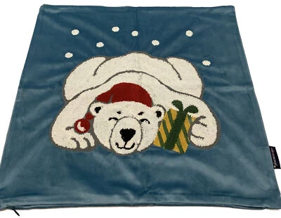 Phantoscope Zippered Throw Pillow Cover Embroidered Bear with Gift Box Christmas - Image 1 of 4