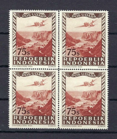Indonesia 1948 Sc# C6 Airmail Airplane over Buffalo Canyon Plane 75c block 4 MNH Cover