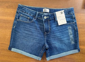 So Mid Rise Midi Superstretch Dark Wash Denim Shorts 12+ NWT - Picture 1 of 7