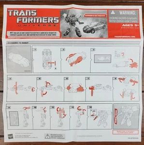 Transformers Universe Smokescreen Instruction Sheet Hasbro 2008 - Picture 1 of 1