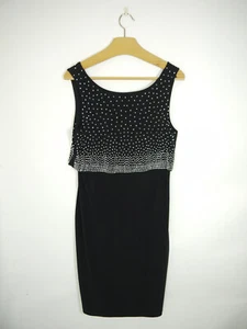 Vestido Joseph Ribkoff Negro Noche Cuentas Niveles Sin Mangas Hasta la Rodilla Talla 14 - Imagen 1 de 8