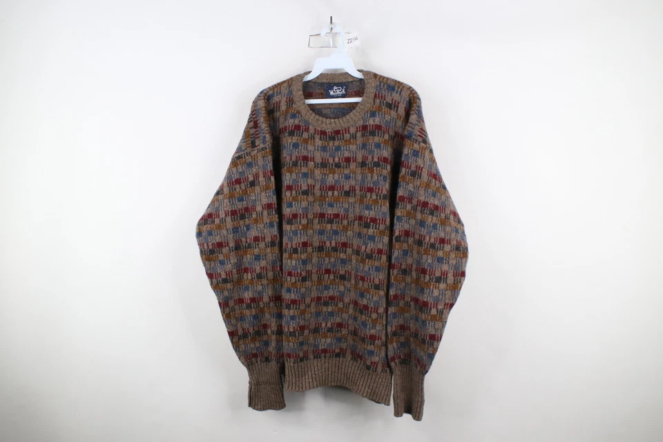 Vintage 90s Woolrich Mens Medium Heavyweight Rainbow Wool Knit Crewneck Sweater - Image 1 of 4